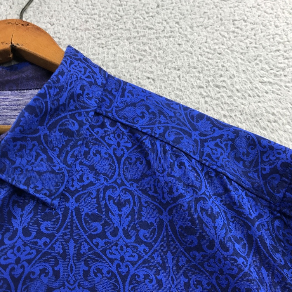 Robert Graham Shirt Mens 1XL Blue Paisley Floral Cuff Long Sleeve Button Up